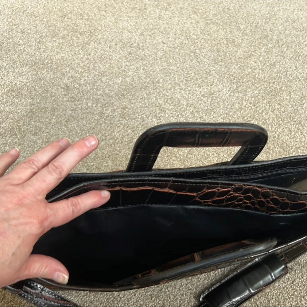 Elegant 1990’s Brown Leather Croc-Embossed Briefcase